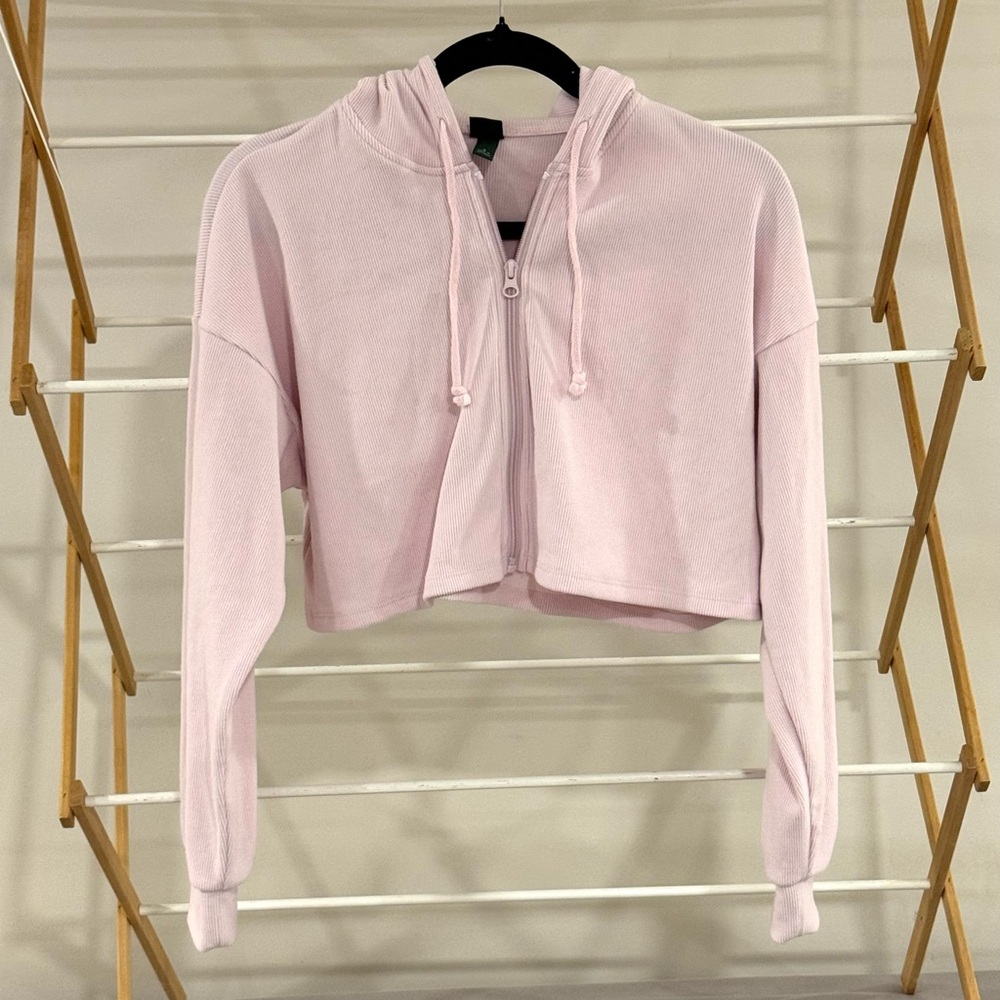 Wild Fable Light Pink Ribbed Zip-Up Cropped Hoodie